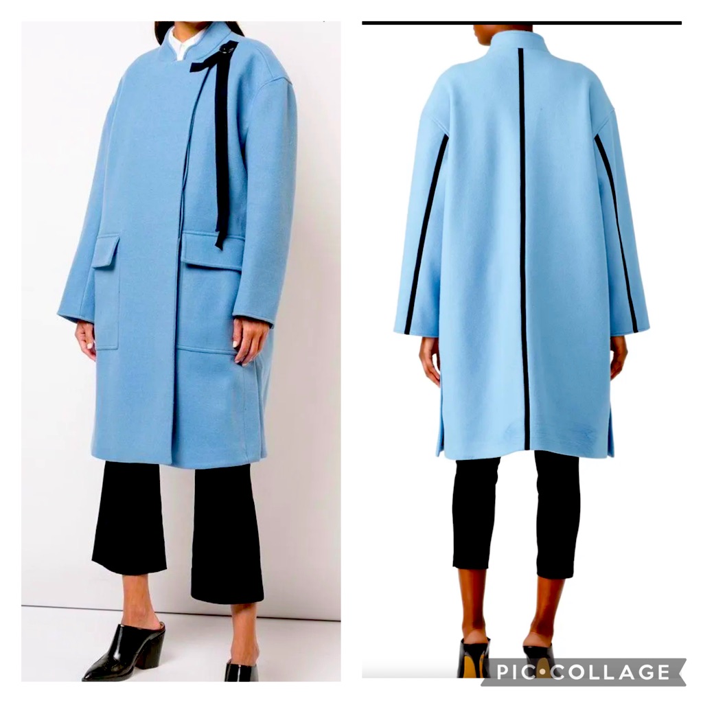 Derek Lam 10 Crosby Grosgrain-Trimmed Blue Wool Felt A-Line Oversized Coat Sz 2
